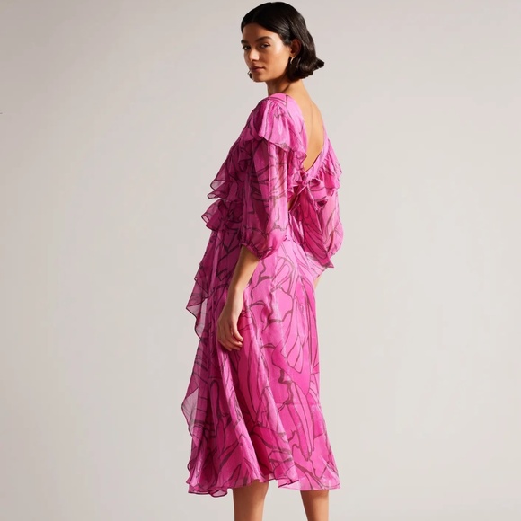 Ted Baker Ruffled Abstract Print Pinafore Dress - Picture 2 of 7